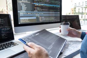 Developer programmer working on project in software development