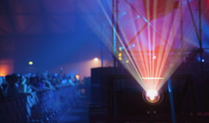 Laser lights illuminating music venue