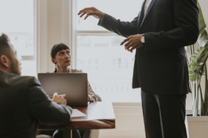Businessman presenting the strategy to his team