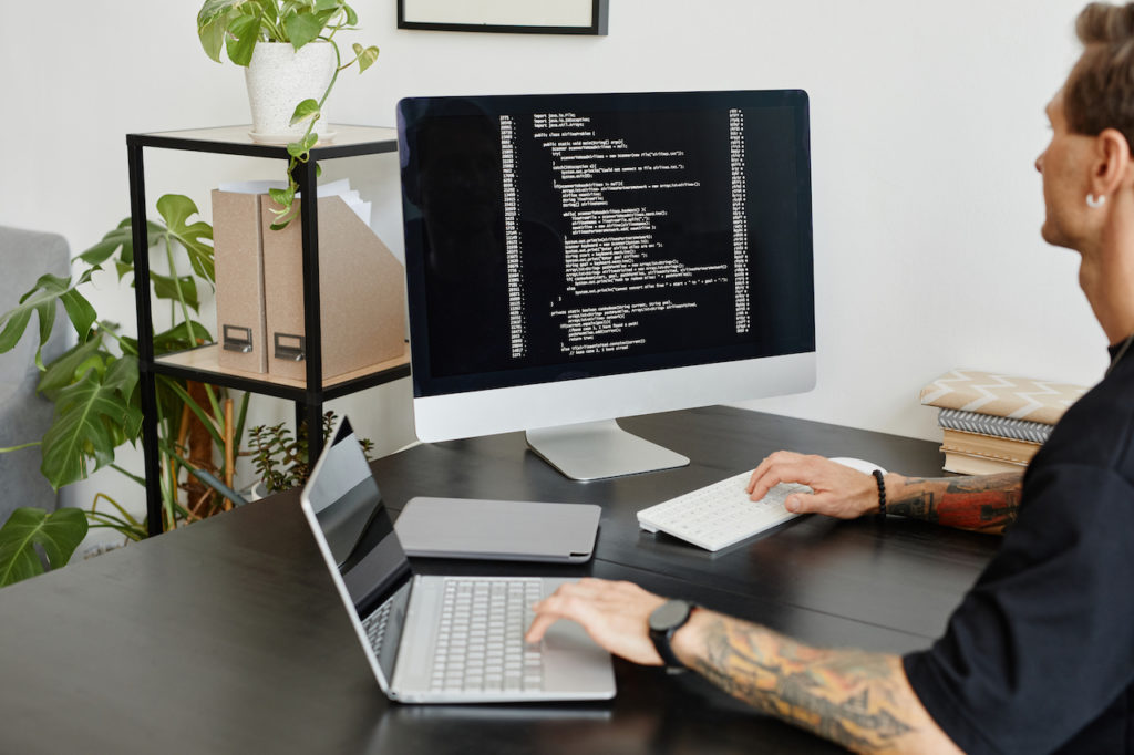 Computer programmer working with software